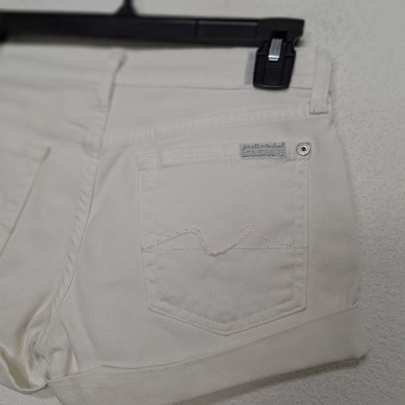 7 For All Mankind White Bohemian Coastal Low Rise Cuffed Denim Shorts Size 24 - Picture 5 of 8